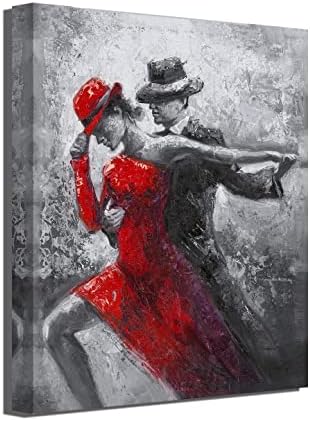 Черно-бяла Стенни живопис Танцьор на Танго в Червено-черни Танцови Костюми, Щампи върху Платно с Рамка за декор Спални (12Wx16L,
