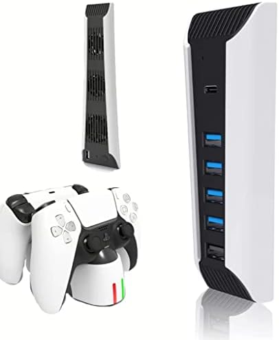 IQIKU PS5 USB ХЪБ + зарядно устройство за контролер PS5 + Комплекти охлаждащи вентилатори PS5