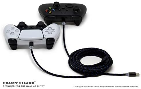 Foamy Lizard 10-крак Разъемный Кабел за Зарядно устройство на контролера PS5, Led Кабел за Бързо Зареждане, Сплетен Найлонов Сменяеми
