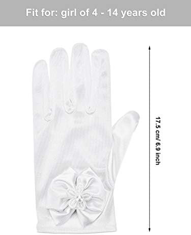 Ръкавици за Първо Причастие Chuangdi за Момичета, Дантелени Ръкавици с Цветя Модел, Бели Къси Ръкавици Принцеса, Ръкавици с папийонка,