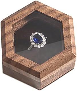 Дървена кутия за пръстени Wislist със стъклен прозорец за предложения - Перфектния Калъф за годежен пръстен - Подарък кутия за малки пръстени за бижута - Мъжки малка ку?