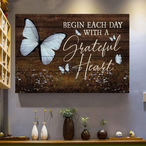 Пеперуда, Почни Всеки ден С Благодарни сърца, Платно с Пейзаж на Исус, монтиран на стената Художествен Плакат За Декор на Началната