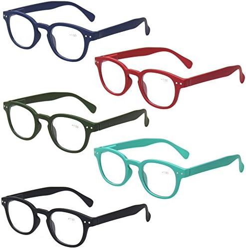 Очила за четене, комплект от 5 качествени модни очила за четене на пролетта панти (5 опаковки с различни цветове, 3,00)