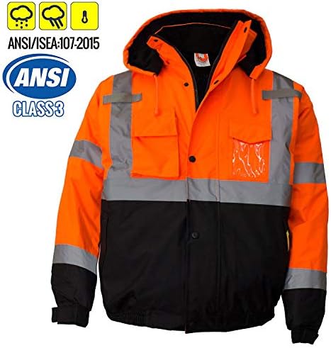(Опаковка от 2) Troy Safety Workwear WJ9011 Мъжко яке-бомбер повишена видимост ANSI клас 3, водоустойчив (малка, оранжева)