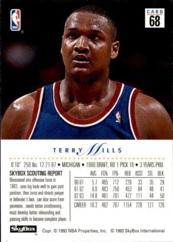 Тери Милс подписано на картата Sky Box Сезон 1993/94 68 Детройт Пистънс - Баскетболни картички с автограф