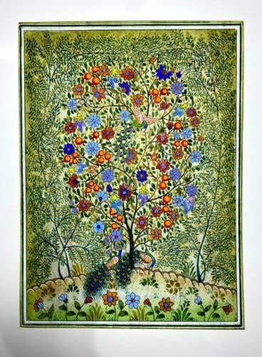 Умален модел на Персийския на изкуството От Копринени Ръчна хартия Дървото на живота 10,2x7,4