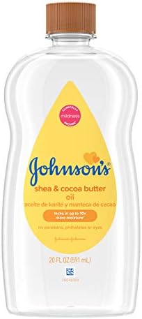 Johnson ' s Baby Oil, Минерално масло, богато на масло от шеа и какао, за да се предотврати загубата на влага, хипоалергичен, 20