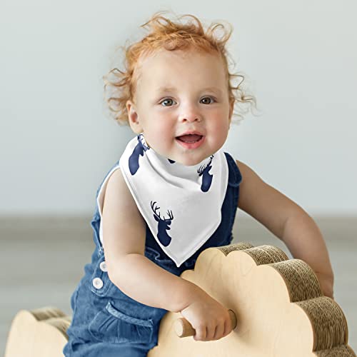 Бебешки Кърпи Sweet Jojo Designs за момчета с Горски Елен, Лигавници за Хранене на Новородено - Тъмно сини и бели Оленьи рога горски