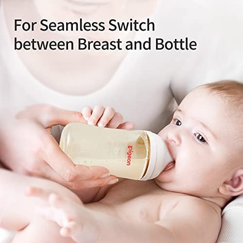 Детска бутилка за хранене на Pigeon PPSU с широко гърло (опаковка от 4 броя), 5,4 грама и 8,1 грама, с Еднократен пакет за съхранение