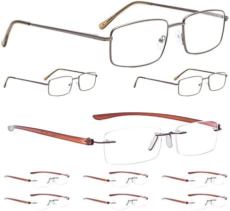 LUR 3 опаковки на метални очила за четене + 7 опаковки очила за четене без рамки (общо 10 двойки ридеров + 0,50)