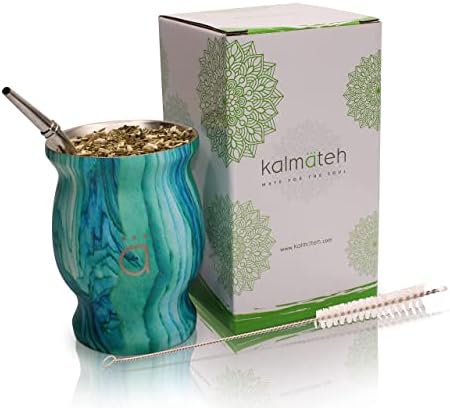 Набор за приготвяне на тиква Kalmateh Yerba Mate - Традиционна и модерна чаша за вашата половинка с филтрираща соломинкой Bombilla и четка за почистване на Неръждаема стомана д?
