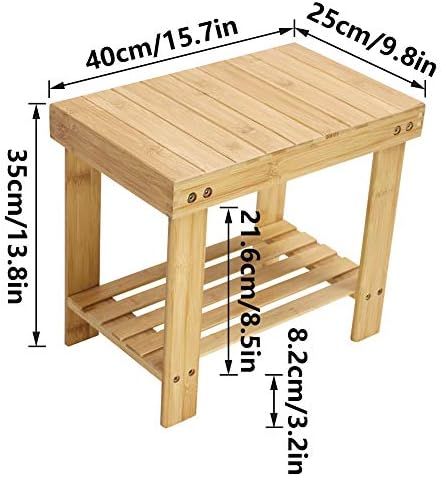 KKTONER Бамбуков стол с рафтове за съхранение, бамбук поставка за крака, пейка за баня, всекидневна, спалня, натурален цвят