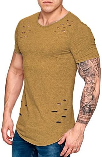 Мъжки Разкъсно Свободна Однотонная Тениска С Къси ръкави, Летен Моден Готин Топ, Хипстерская риза в стил Хип-Хоп с кръгло деколте