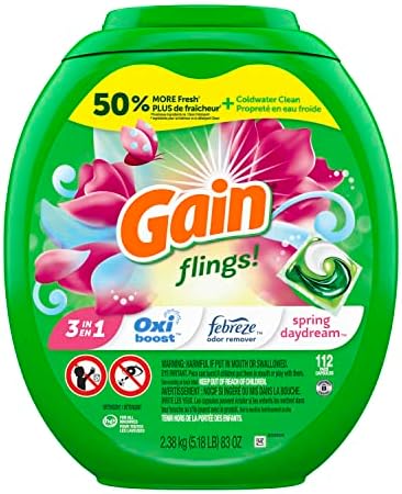 Прах за пране Gain flings, сапун Pacs, съвместимо с HE, 112 карата, устойчив аромат на пролетна мечта