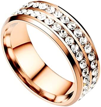 2023 Нов Пръстен с двоен диамант От Титанов са се Превърнали В Корейски Стил, Модерно диамантен Пръстен От Неръждаема Стомана, Женски Спокойно Пръстен (злато, 10)