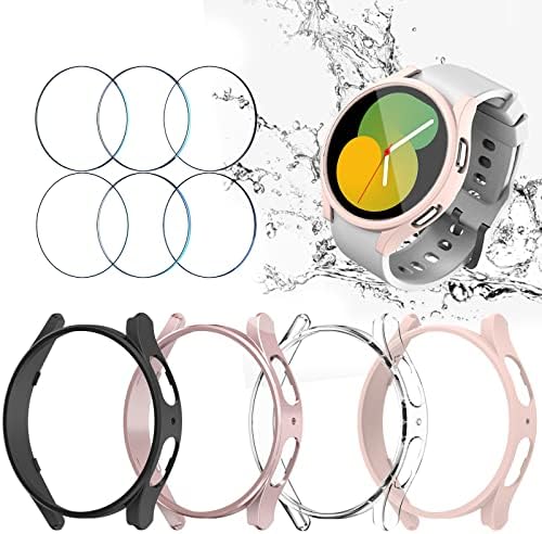 [4 + 6 опаковки] Калъф, съвместим за Samsung Galaxy Watch 4/Galaxy Watch 5 40 мм, с фолио от закалено стъкло, матово твърд броня