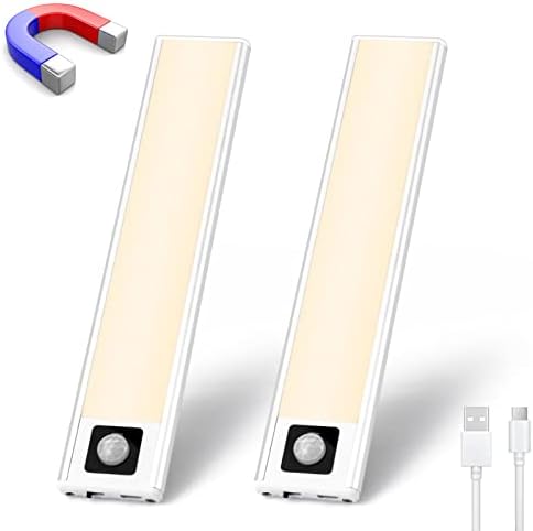 Под Подсветка шкаф, Комплект от 2 led осветителни тела за шкаф с датчик за движение, Зареждащи се чрез USB ултра-Тънки Безжични