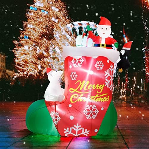 8-Крак Коледен Надуваем Декоративен Мечката, Седнала на Чорап, с флага на сащ от полиестер 3x5 фута 210D, вграден светодиод, Коледна