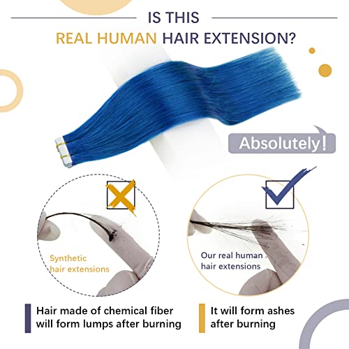 Отлични предложения: Синя Лента за Коса Разширения От Истински Човешки коси 20 инча 25 г / 10 бр. и U-Образна форма на Върха За