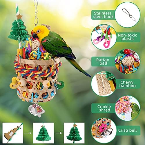 RLRICH 3 Опаковки на детски Играчки за птици, Измельчающих Храна, Играчка за Папагал, Въженият Костур, Кошница за Храна с Разноцветни
