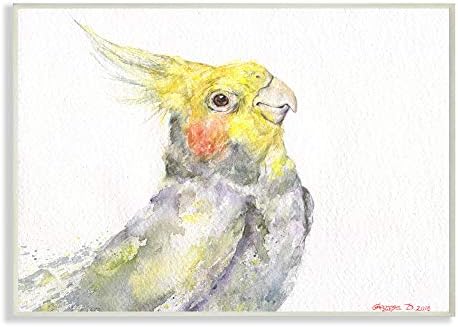 Портрет на птица-папагал Stupell Industries Тропическо Жълто-Сиво Домашен любимец, Дизайн на Джордж Sofi, Стенни табели, 13 x 19,