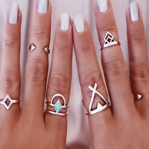 YienDoo Boho Ретро Комплект пръстени за ставите, Сребърни Наращиваемые Пръстени за Ставите на Пръстите на ръцете, Открита Ивица,