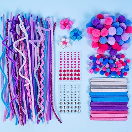 Horizon Group, САЩ, Аксесоари за бродерия принцеса в пластична цветове, Определени от 400 предмети с Пухкави пръчки, pom-помераните, пайети и Вълнообразни очи, Универсална Ку